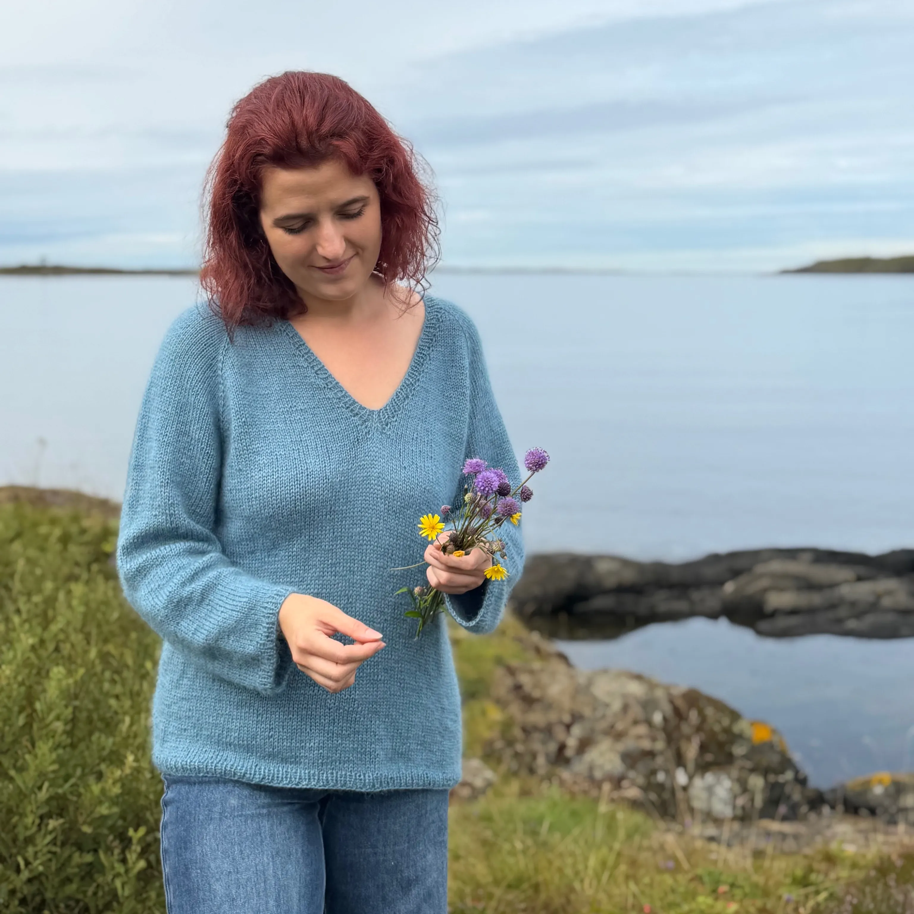 Cumulus bluse, strikket i Merinos fingering sammen med Mohair & Silk